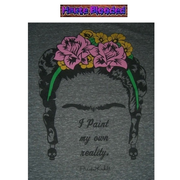 Frida Kahlo Tee Shirt Plus Size Mexican Painter Artist Gray Flowers Sz XXL 2X 2 - Picture 7 of 9